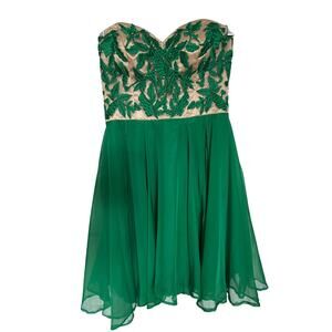 Sherri Hill Emerald green beaded flower, sweetheart, homecoming dress medium
